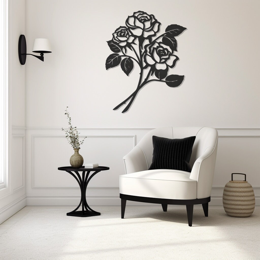 Three Roses Metal Sign-flower Wall Decor-modern Metal Wall Art-perfect ...