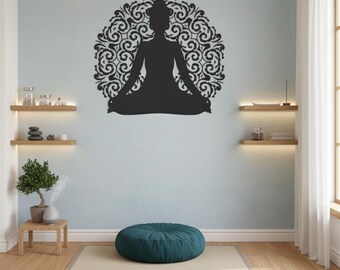 Meditation Buddha Metal Wall Art, Zen Mandala Spiritual Wall Decor, Yoga Studio Sign, Meditation Room Boho Art, Buddha Gift for Yoga Lover