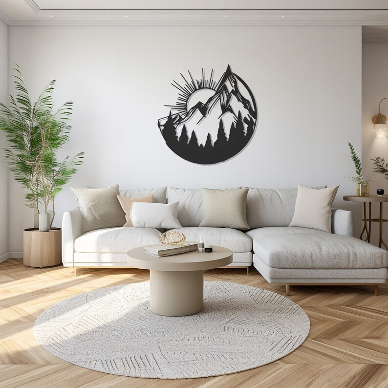 Handcrafted Mountain Metal Wall Art, Sunlit Nature Decor - Etsy