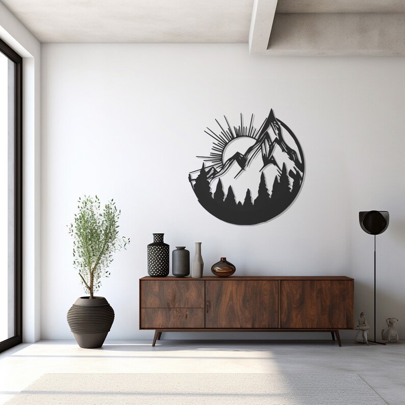 Handcrafted Mountain Metal Wall Art, Sunlit Nature Decor - Etsy