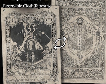 Expedition 33 Esquie Vintage Style Banner, Double Sided JRPG Inspired Wall Art, Home Decor, Gamer Gift, Video Game Fan Merch