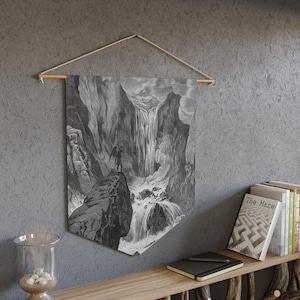 Devil Over the River Pennant - Paradise Lost - Vintage Art Banner, Flag Wall Decor, Tapestry, Gothic Home Decor, Dark Moody Room Decoration