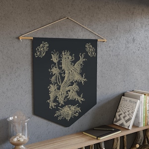 Heraldry Pennant, Medieval Coat of Arms, Lion Wall Banner, Hanging Flag Fantasy Lovers, Castle Decor, Mythical Creature Tapestry, Knight