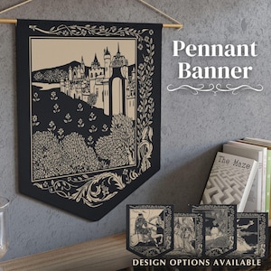 Castle Field Pennant, Vintage Dark Academia Gothic Castlecore Flag, Banner Wall Decor, Goth Room Art, Mystic Home Decor, Scholarly Style