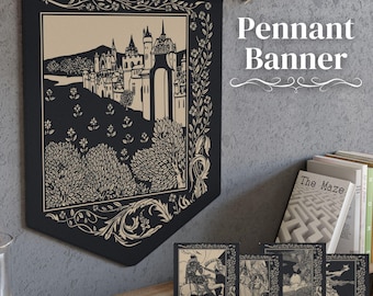 Castle Field Pennant, Vintage Dark Academia Gothic Castlecore Flag, Banner Wall Decor, Goth Room Art, Mystic Home Decor, Scholarly Style