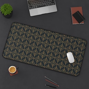 Art Deco Desk Mat: Geometric Gold Pattern, Vintage Glam Mousepad