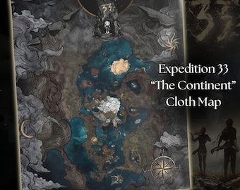 The Continent Cloth Map - Clair Obscur Expedition 33 Inspired Cloth Banner, JRPG Wall Art, Unique Game Room Decor, COE33 Fan Gift