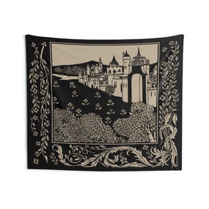 Medieval Castle Tapestry | Castlecore Gothic Wall Art Large | Vintage Antique Style Fabric Hanging | Dark Academia Decor | Timeless Feel image 7