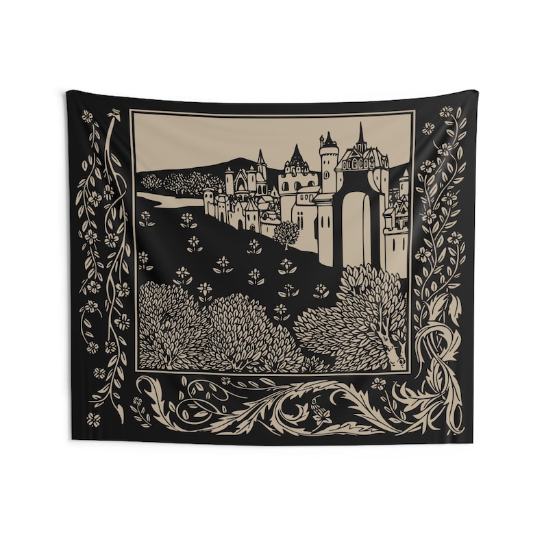 Medieval Castle Tapestry | Castlecore Gothic Wall Art Large | Vintage Antique Style Fabric Hanging | Dark Academia Decor | Timeless Feel image 7