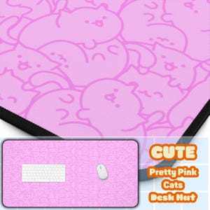 Pretty Pink Cats Fun Desk Mat | Kawaii Mouse Pad | Large Gaming Mousepad | Office Decor | Kawaii Gifts | Unique Cat Lover Gift