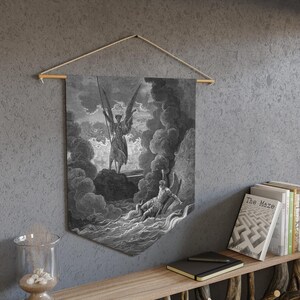 He Rears from Off the Pool - Paradise Lost - Vintage Art Banner, Flag Wall Decor, Tapestry, Gothic Home Decor, Dark Moody Room Decoration