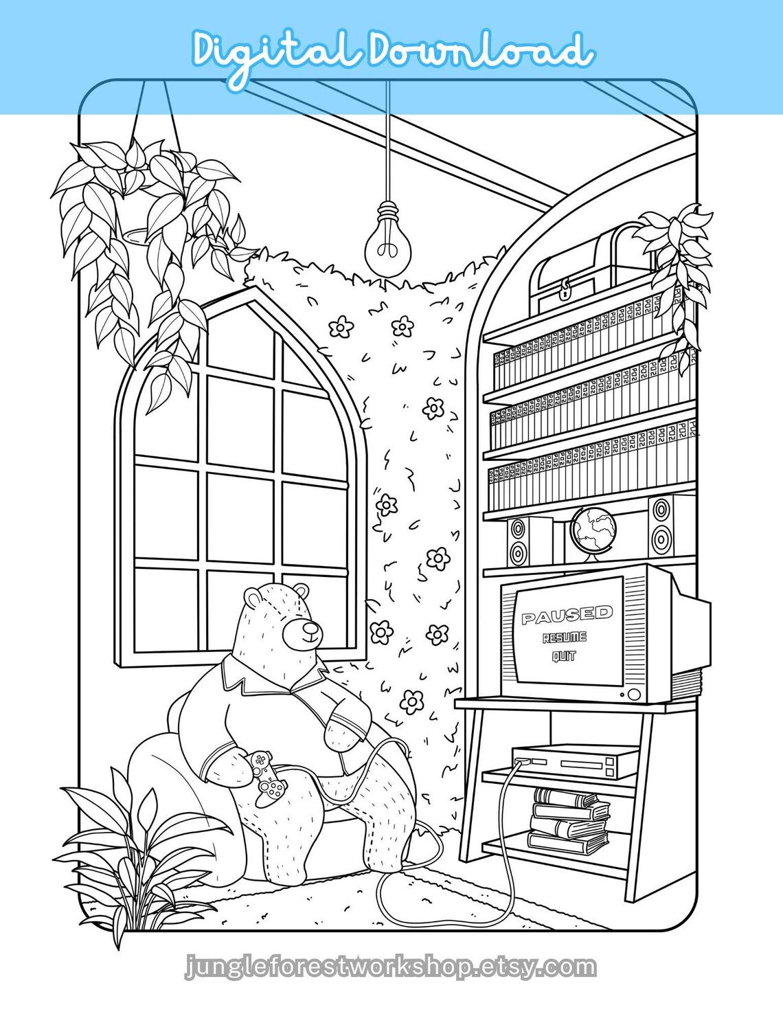 Cozy Dog and Bear Coloring Pages Set Hand Drawn Cute Relaxing Stress