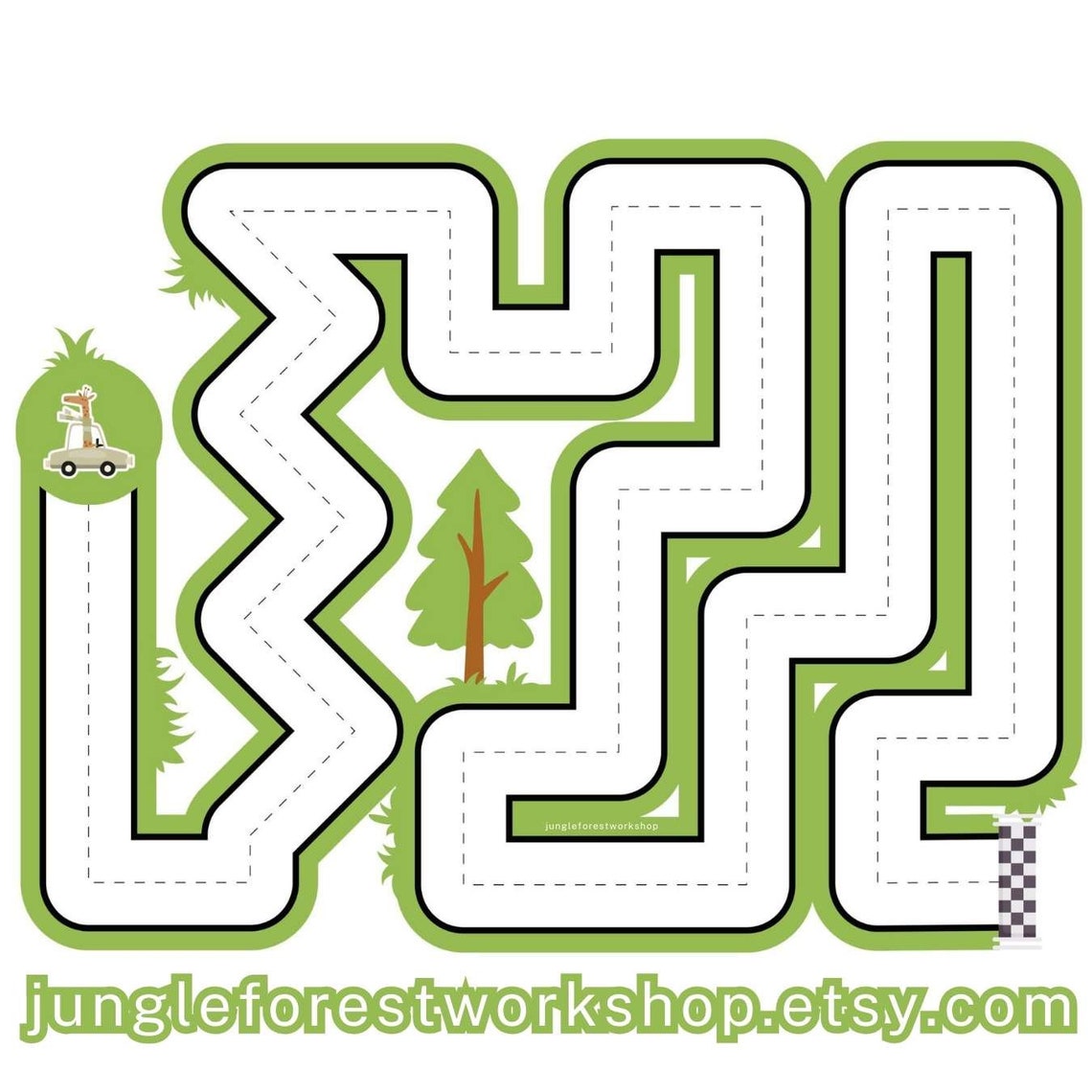 Pencil Control Road Tracing Cute Animals in Cars Pre Writing Printable