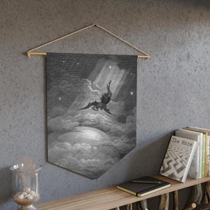 Fallen Angel Devil Pennant - Paradise Lost - Vintage Art Banner, Flag Wall Decor, Tapestry, Gothic Home Decor, Dark Moody Room Decoration