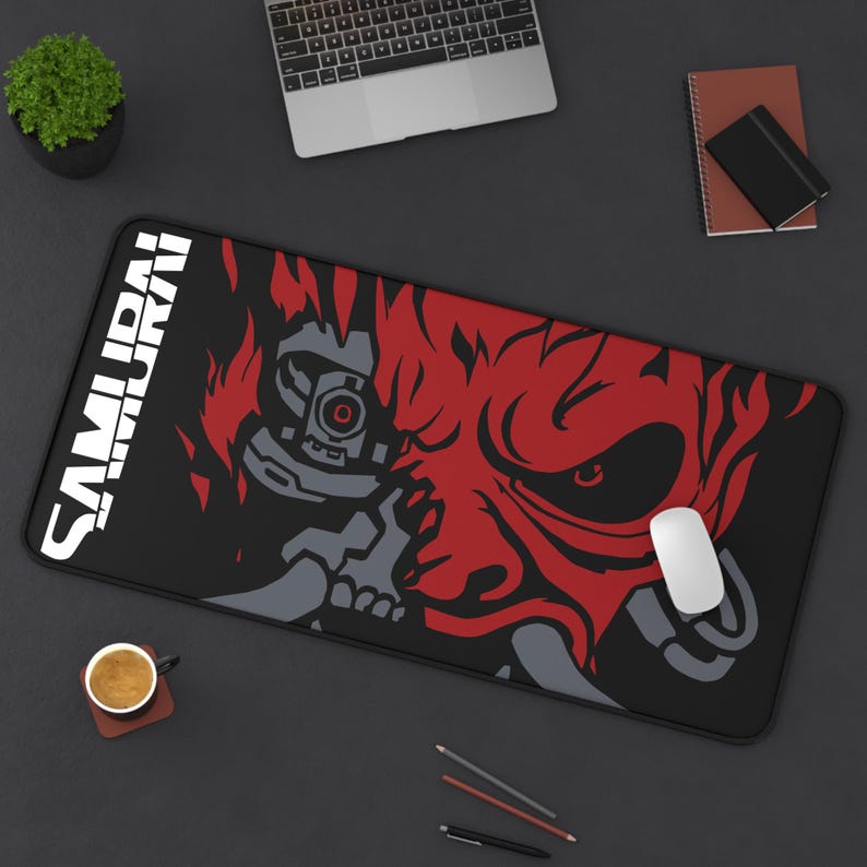 Cyberpunk Samurai Gaming Mouse Pad - Extended Desk Mat XL, Tech Office Decor, Futuristic Computer Pad, Gamer Gift Tech Lover Desk Accessory image 3