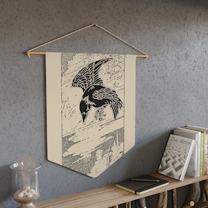 Raven Medieval Pennant, Vintage Dark Academia Gothic Castlecore Flag, Banner Wall Decor, Goth Room Art, Mystic Home Decor, Scholarly Style