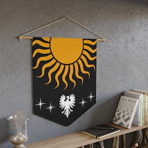 Sun Hawk - Medieval Fantasy Heraldry Cloth Pennant, Coat of Arms Wall Banner, Hanging Flag Fantasy Lover, Castle Themed Decor, Renaissance