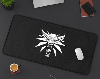 Witcher Wolf Medallion Desk Mat: Neoprene Gaming Mousepad
