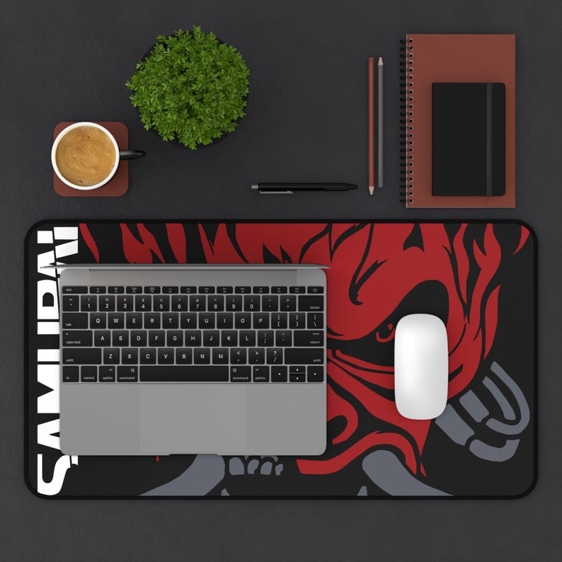 Cyberpunk Samurai Gaming Mouse Pad - Extended Desk Mat XL, Tech Office Decor, Futuristic Computer Pad, Gamer Gift Tech Lover Desk Accessory 12" × 22"