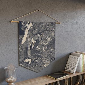 Sleeping Beauty Pennant, Vintage Dark Academia Gothic Castlecore Flag, Banner Wall Decor, Goth Room Art, Mystic Home Decor, Scholarly Style
