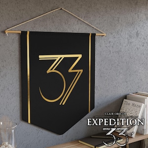 Expeditie 33 banner wimpel - Clair Obscur geïnspireerde RPG-muurvlag, muurhanger wandtapijt, decor gamingkamer, cadeau jrpg-gamer, decor gamekunst