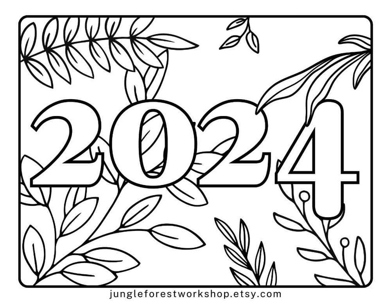 New Year 2024 Coloring Pages 3 Page Coloring Page Bundle Etsy