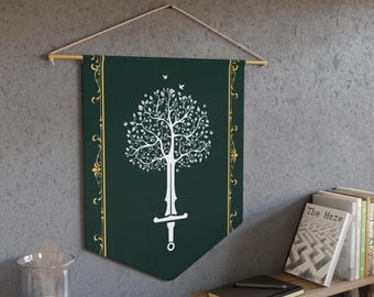 Sword Tree - Medieval Fantasy Heraldry Cloth Pennant, Coat of Arms Wall Banner, Hanging Flag Fantasy Lover, Castle Themed Decor, Renaissance
