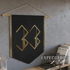 Expedition 33 Banner Pennant - Clair Obscur RPG Fantasy Wall Flags, Wall Hanger Tapestry, Gaming Room Decor, JRPG Gamer Gift, Game Art Decor