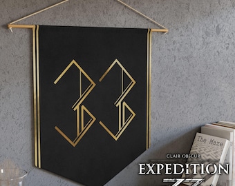 Expedition 33 Banner Pennant - Clair Obscur RPG Fantasy Wall Flags, Wall Hanger Tapestry, Gaming Room Decor, JRPG Gamer Gift, Game Art Decor
