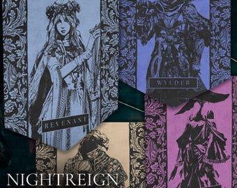 Personajes de Nightfarers - Nightreign - Banderas de pared de fantasía medieval inspiradas en Elden Ring, tapiz, decoración para sala de juegos, regalo para videojugadores
