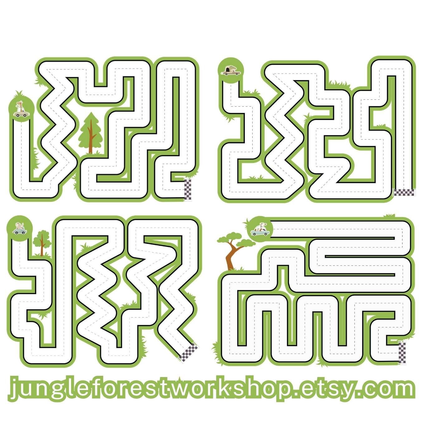 Pencil Control Road Tracing Cute Animals in Cars Pre Writing Printable