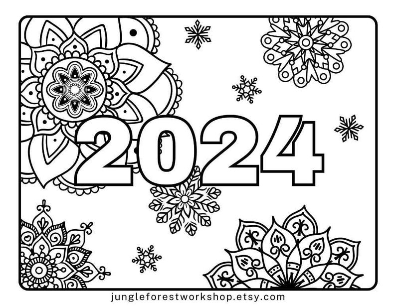 New Year 2025 Coloring Pages 3 Page Coloring Page Bundle Etsy