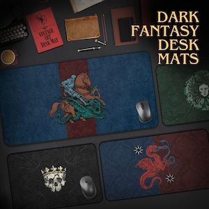 Alfombrillas de escritorio de fantasía oscura - Colección de alfombrillas de juego góticas, alfombrillas de ratón vintage de damasco para juegos de rol de mesa, decoración de oficina de estilo academia oscura, configuración de PC de estilo gótico. imagen 1