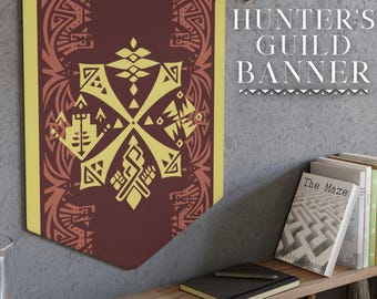 Hunter's Guild Banner - MH Wilds Flag, Monster Hunter Inspired, Gamer Pennant Wall Hanger Flag, Video Game Decor, Gaming Wall Decor Gift