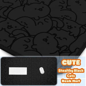 Stealthy Schwarze Katzen Fun Schreibtisch Matte | Kawaii Maus Unterlage | Großes Gaming Mousepad | Büro Dekor | Kawaii Geschenke | Einzigartiges Katzen-Liebhaber-Geschenk