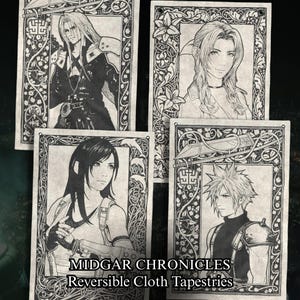 Midgar Chronicles: Double-Sided FFVII Wall Scroll Banner - Vintage Bookplate Art, Final Fantasy Inspired Dark Academia Gamer Decor