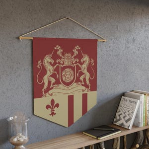 Heraldry Pennant, Medieval Coat of Arms, Unicorns Wall Banner, Hanging Flag Fantasy Lovers, Castle Decor, Mythical Creature Tapestry, Knight