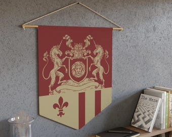 Heraldry Pennant, Medieval Coat of Arms, Unicorns Wall Banner, Hanging Flag Fantasy Lovers, Castle Decor, Mythical Creature Tapestry, Knight