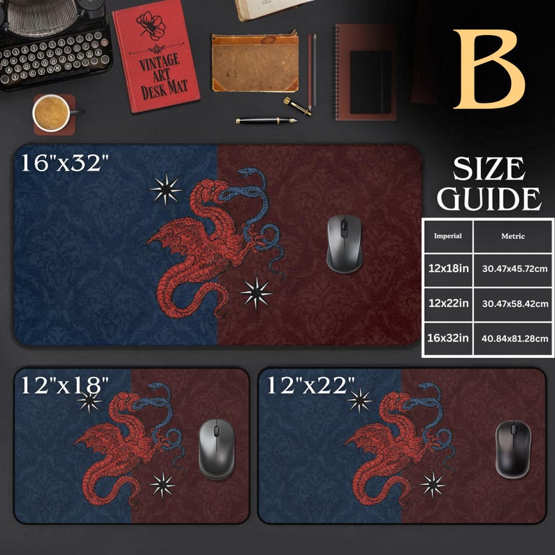 Alfombrillas de escritorio de fantasía oscura - Colección de alfombrillas de juego góticas, alfombrillas de ratón vintage de damasco para juegos de rol de mesa, decoración de oficina de estilo academia oscura, configuración de PC de estilo gótico. B