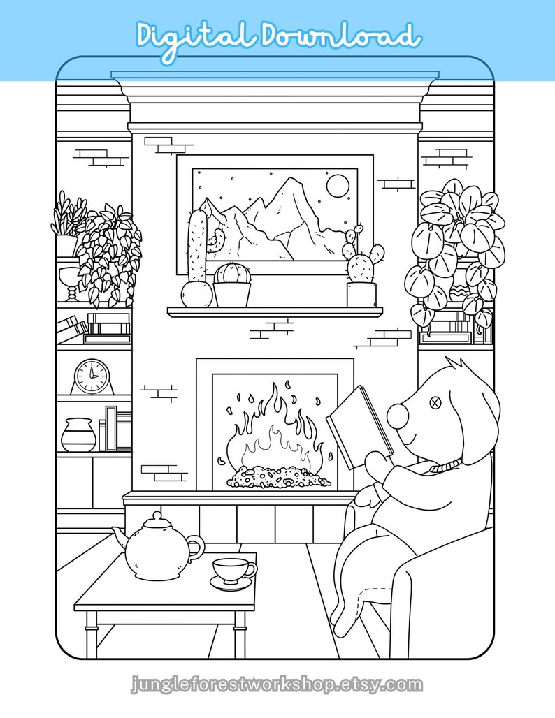 Cozy Dog and Bear Coloring Pages Set Hand Drawn Cute Relaxing Stress