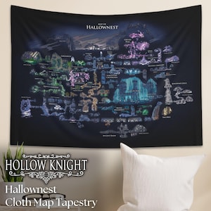 Hallownest-kaarttapijt - holle ridderkunst, Metroidvania-muurdecoratie, indiegamercadeau, nerdy kamer hangen, spelruimte, kunst thuis, geekdecor