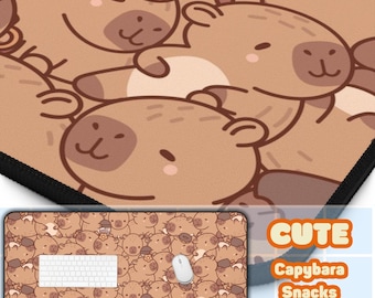Urocza podkładka na biurko z przekąskami kapibary | Podkładka pod mysz Kawaii | Duża podkładka pod mysz gamingową | Dekoracja biura | Prezenty Kawaii | Wyjątkowy prezent dla miłośnika zwierząt