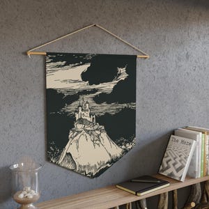 Mountain Castle Pennant, Vintage Dark Academia Gothic Castlecore Flag, Banner Wall Decor, Goth Room Art, Mystic Home Decor, Scholarly Style