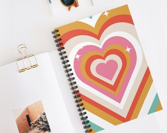 Pink White Orange Heart Spiral Notebook