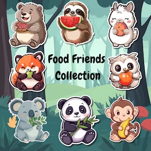 Food Friends-vinylstickerpakket (8 stuks) || Leuke waterdichte vinyl voedselstickers voor laptop, bidon, dagboek – Kawaii-stickers