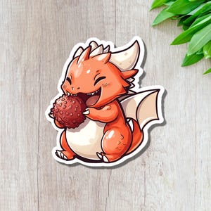 Cute Dragon Eating Lychee Sticker || Waterproof Vinyl Animal Sticker for Laptop, Water Bottle, Journal – Kawaii Dragon Decal
