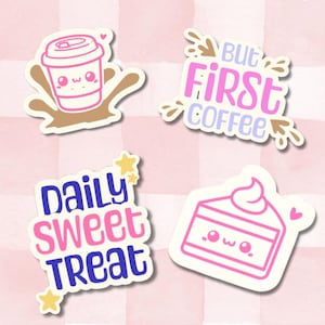 Coffee & Dessert Vinyl Stickers: Waterproof Kawaii Decals (4-Pack)