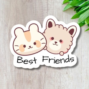 Cute Best Friends Sticker – Waterproof Vinyl Friendship Sticker for Laptop, Water Bottle, Journal – Kawaii Best Friends Decal