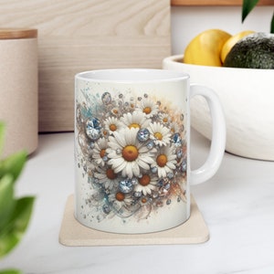 April Daisy Birth Flower and Diamond Birthstone Mug, Gift for Mom, Anniversary Gift, Gift for Grandfather, Gift for Grandmother, Mug for Dad