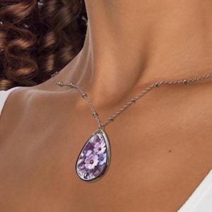 February Violet Birth Flower and Amethyst Birthstone Necklace, Violet Flower Amethyst Necklace for Her, February Amethyst Necklace for Women